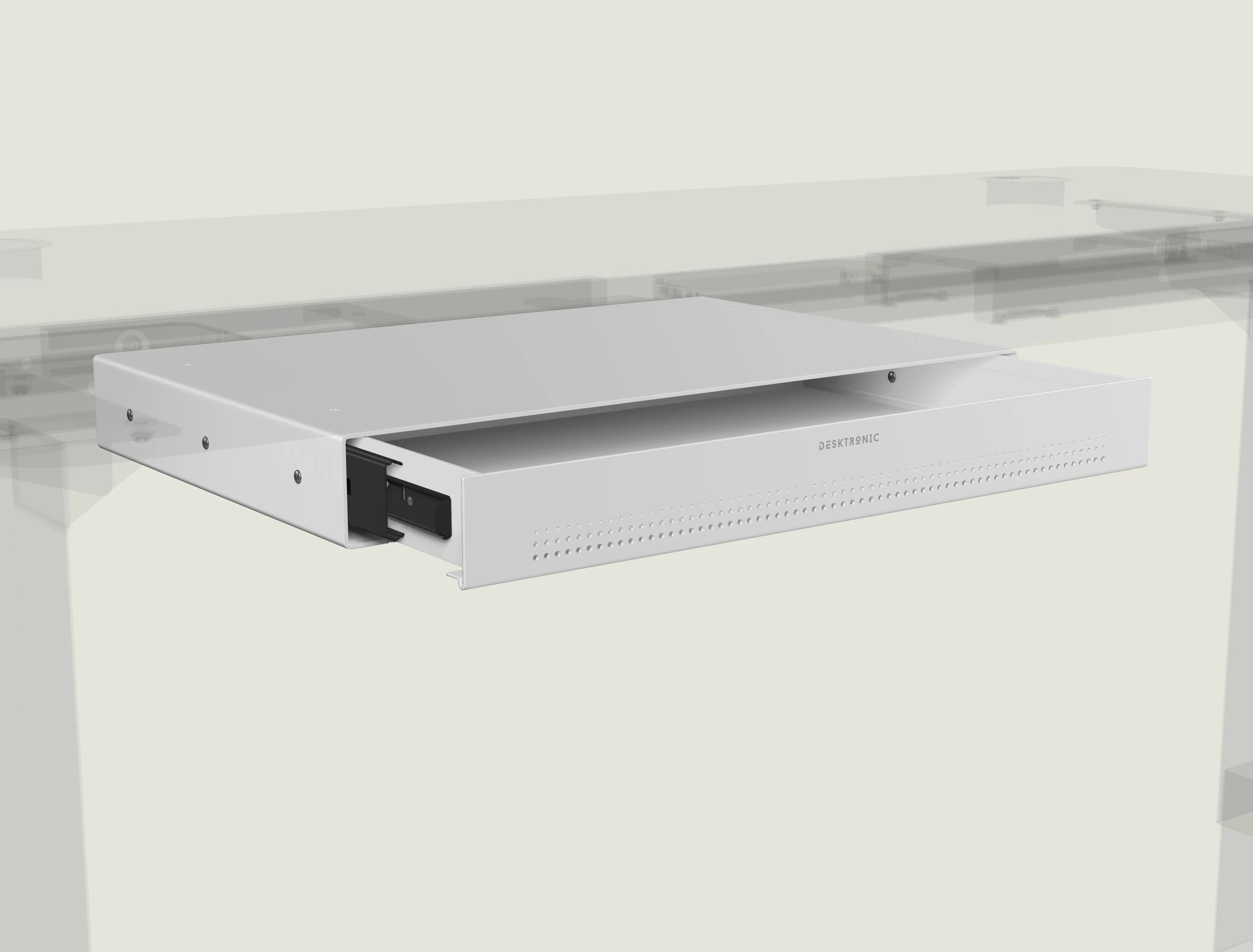weiße Schreibtischschublade offen